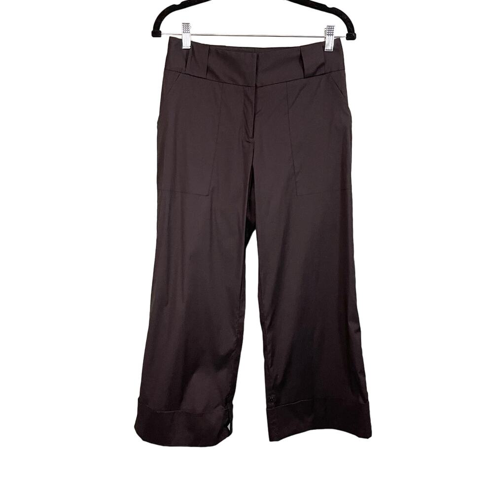 Tibi Women's Black Cotton Blend Cropped Wide Leg Trouser Pants Size XS-S